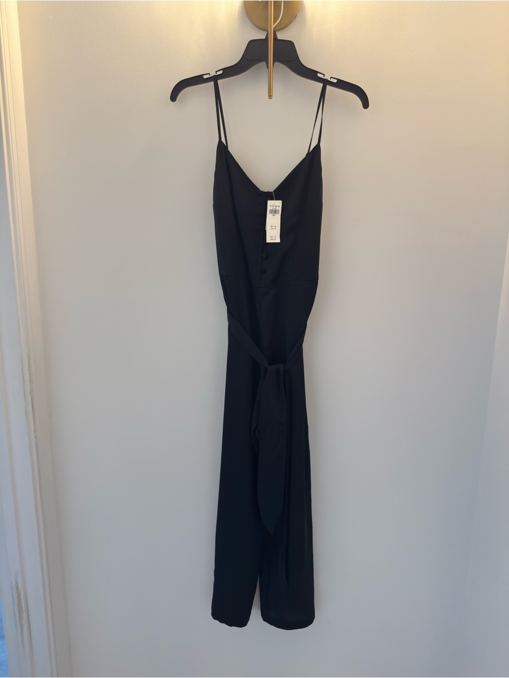 Abercrombie & Fitch Black Spaghetti-Strap Tie-Waist Jumpsuit